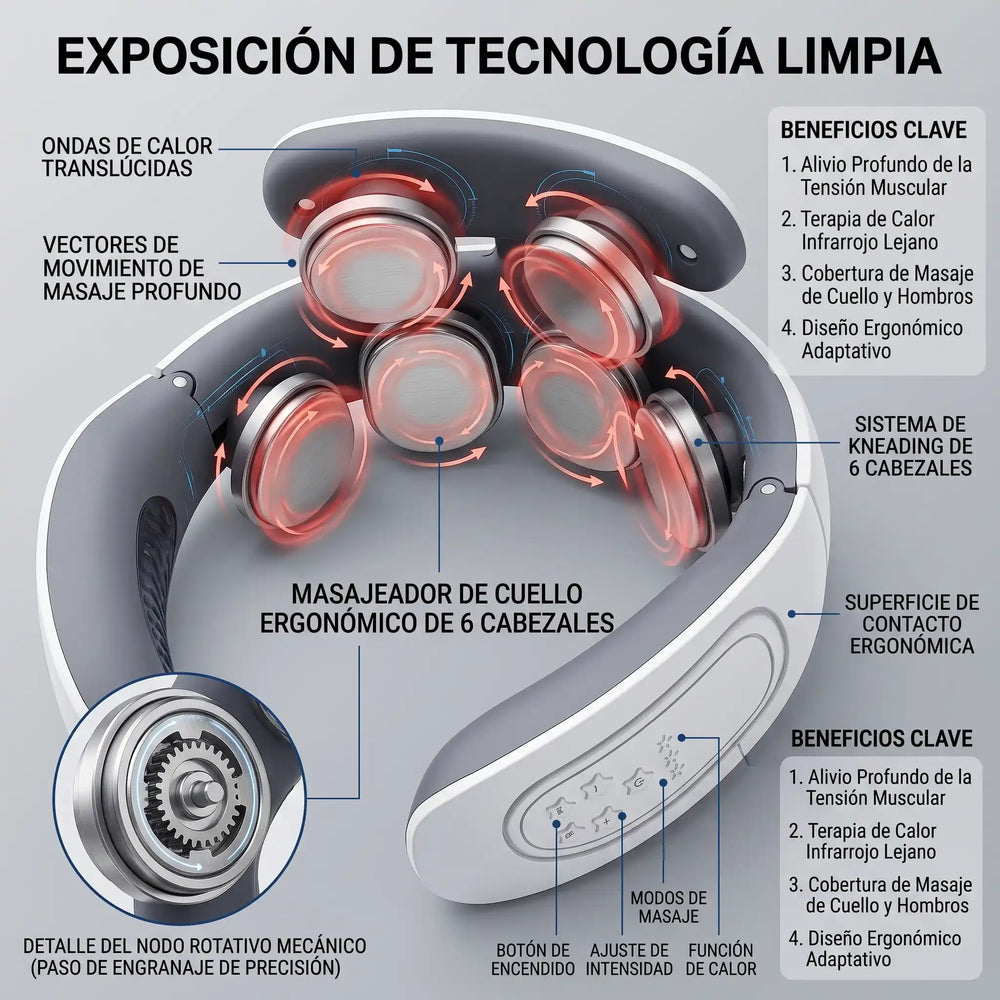 CerviPulse™ · Masajeador cervical de 6 cabezales | Levora