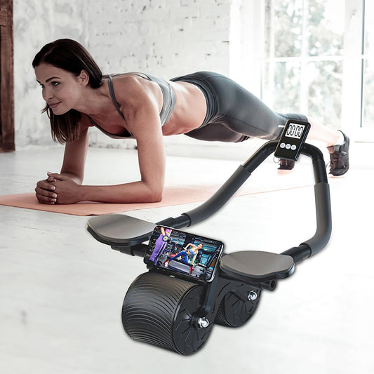 Rodillo abdominal con apoyabrazos, cronometro y alfombrilla para rodillas
